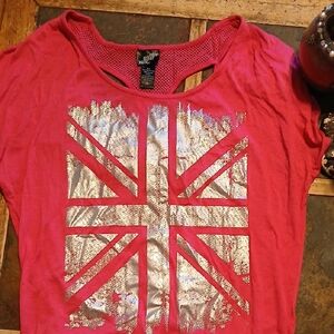 Nine After Nine Pink Tee with Silver Union Jack